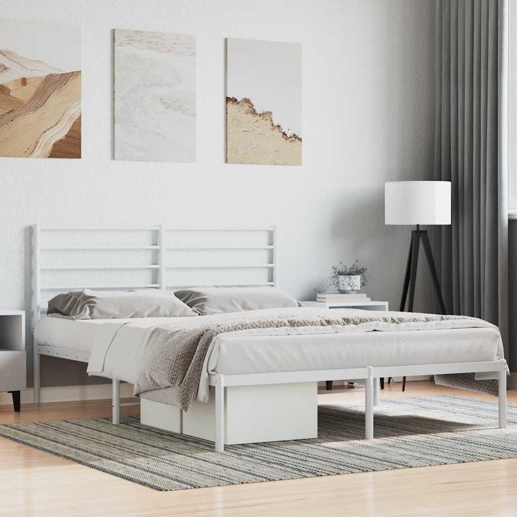 Metal Bed Frame without Mattress with Headboard White 120x200cm