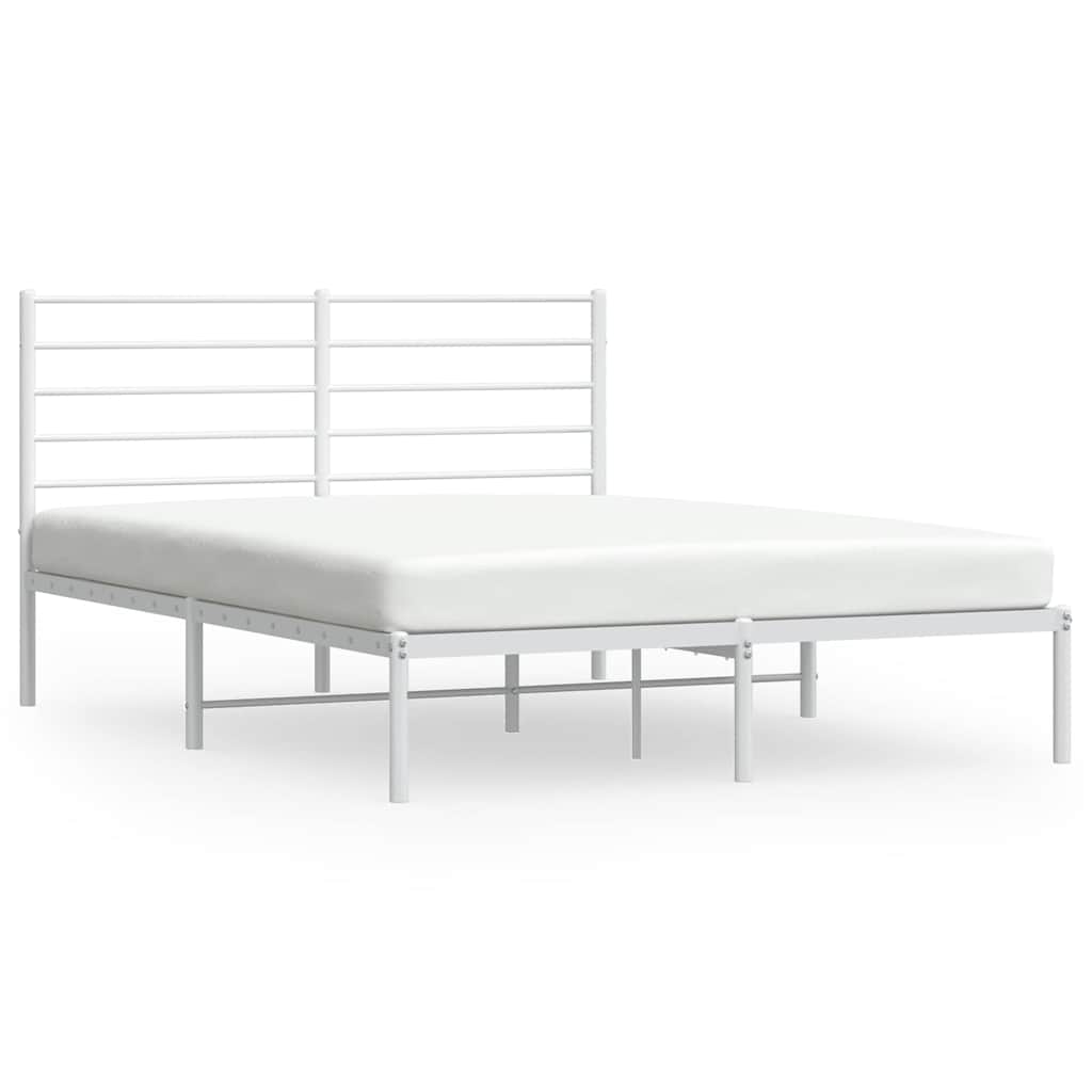 Metal Bed Frame without Mattress with Headboard White 135x190cm