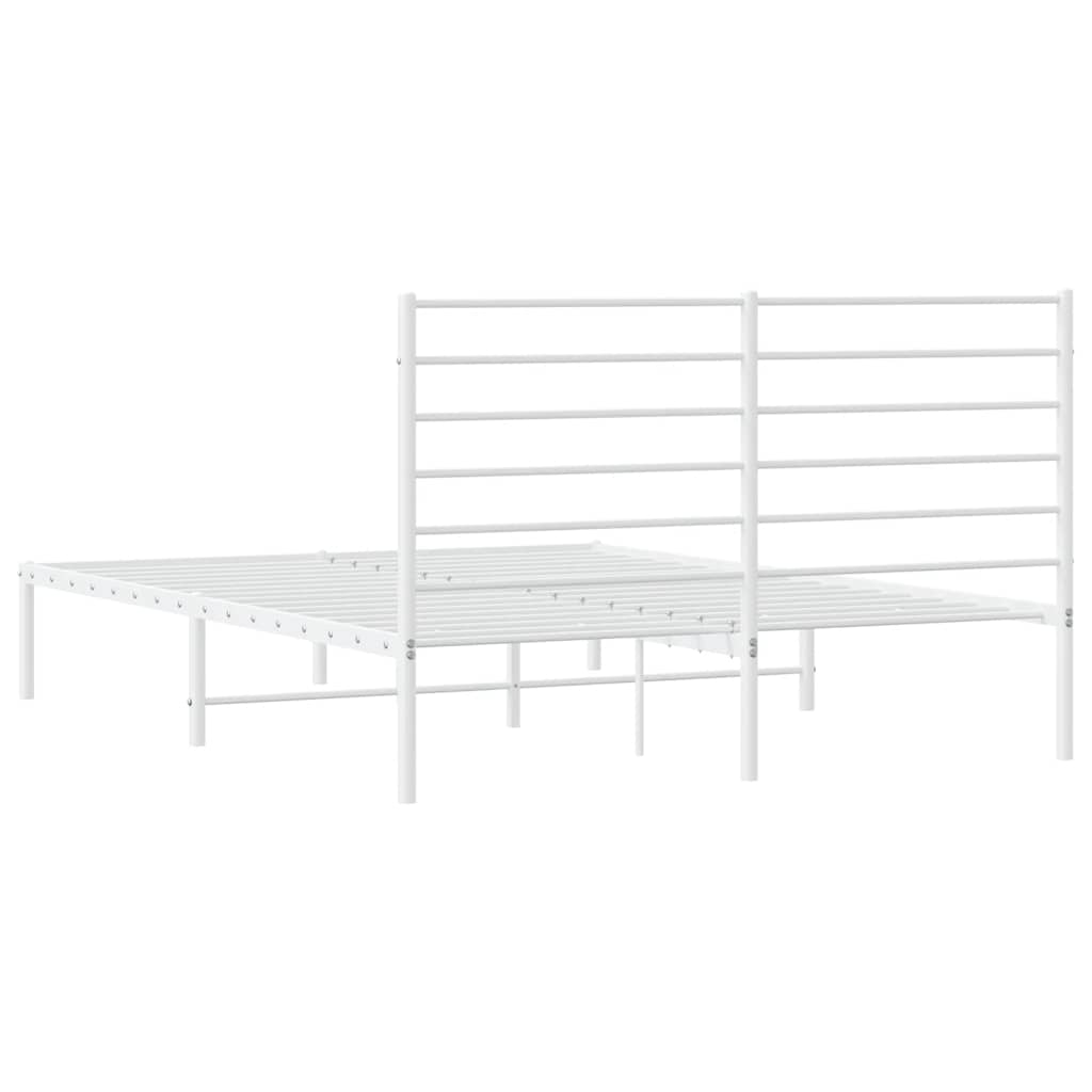 Metal Bed Frame without Mattress with Headboard White 135x190cm