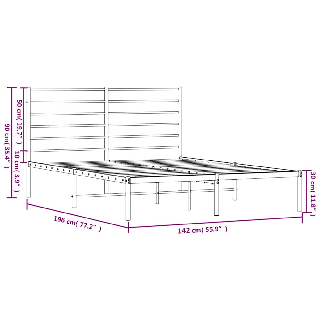 Metal Bed Frame without Mattress with Headboard White 135x190cm