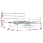 Metal Bed Frame without Mattress with Footboard White 160x200cm