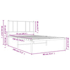 Metal Bed Frame without Mattress with Headboard Black 75x190cm