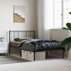Metal Bed Frame without Mattress with Headboard Black 75x190cm