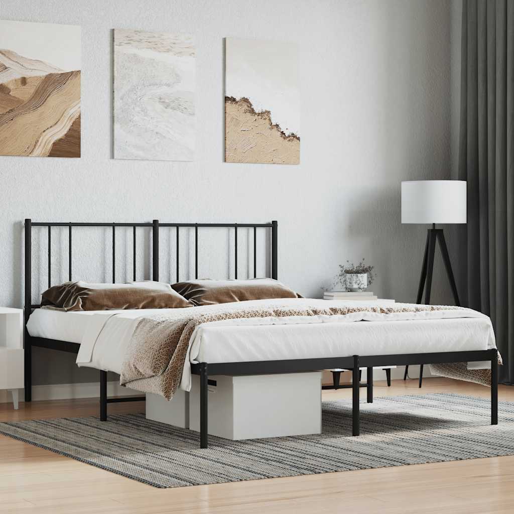 Metal Bed Frame without Mattress with Headboard Black 120x200cm