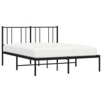 Metal Bed Frame without Mattress with Headboard Black 135x190cm