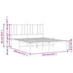 Metal Bed Frame without Mattress with Headboard Black 135x190cm