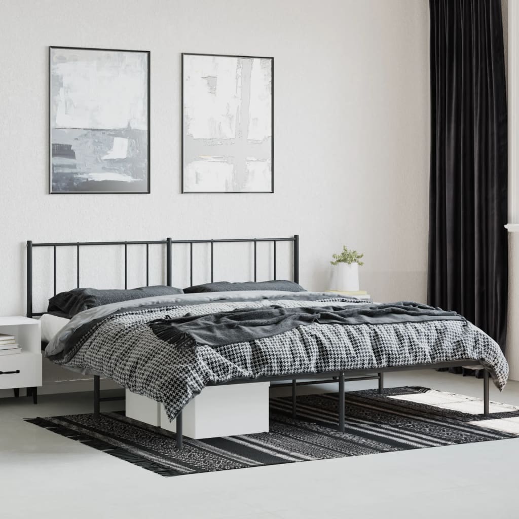Metal Bed Frame without Mattress with Headboard Black 180x200cm