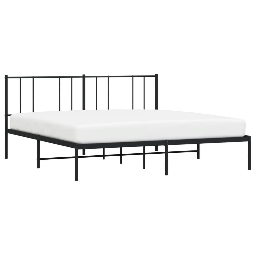 Metal Bed Frame without Mattress with Headboard Black 180x200cm