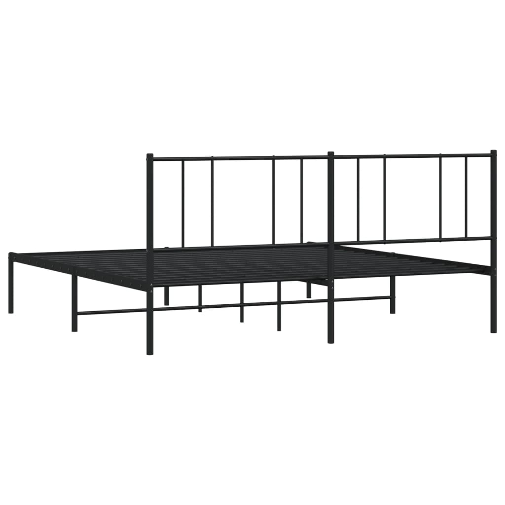 Metal Bed Frame without Mattress with Headboard Black 180x200cm