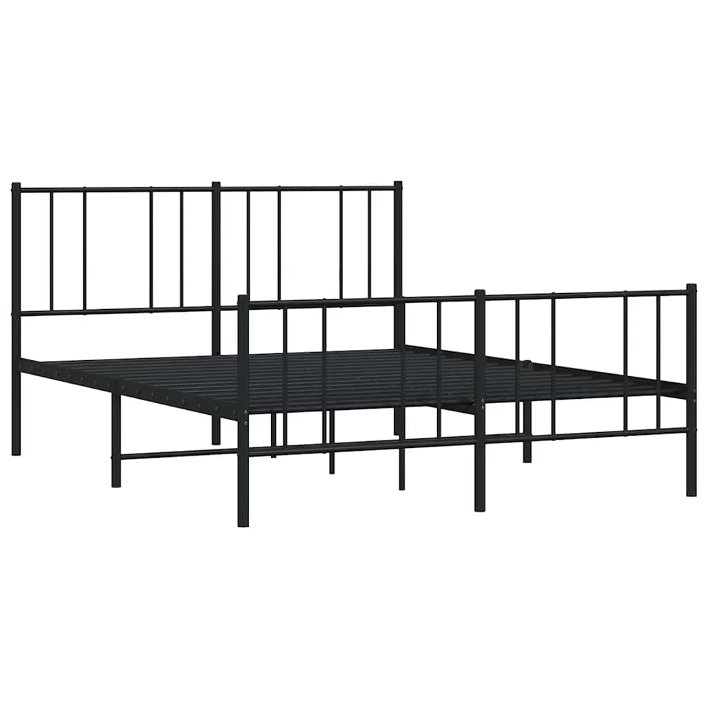Metal Bed Frame without Mattress with Footboard Black 120x190cm
