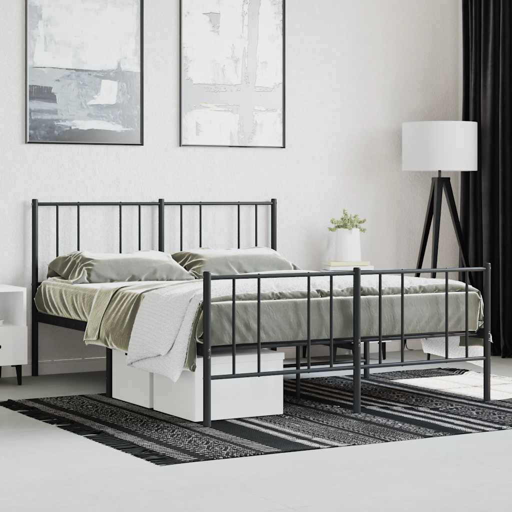 Metal Bed Frame without Mattress with Footboard Black 120x190cm