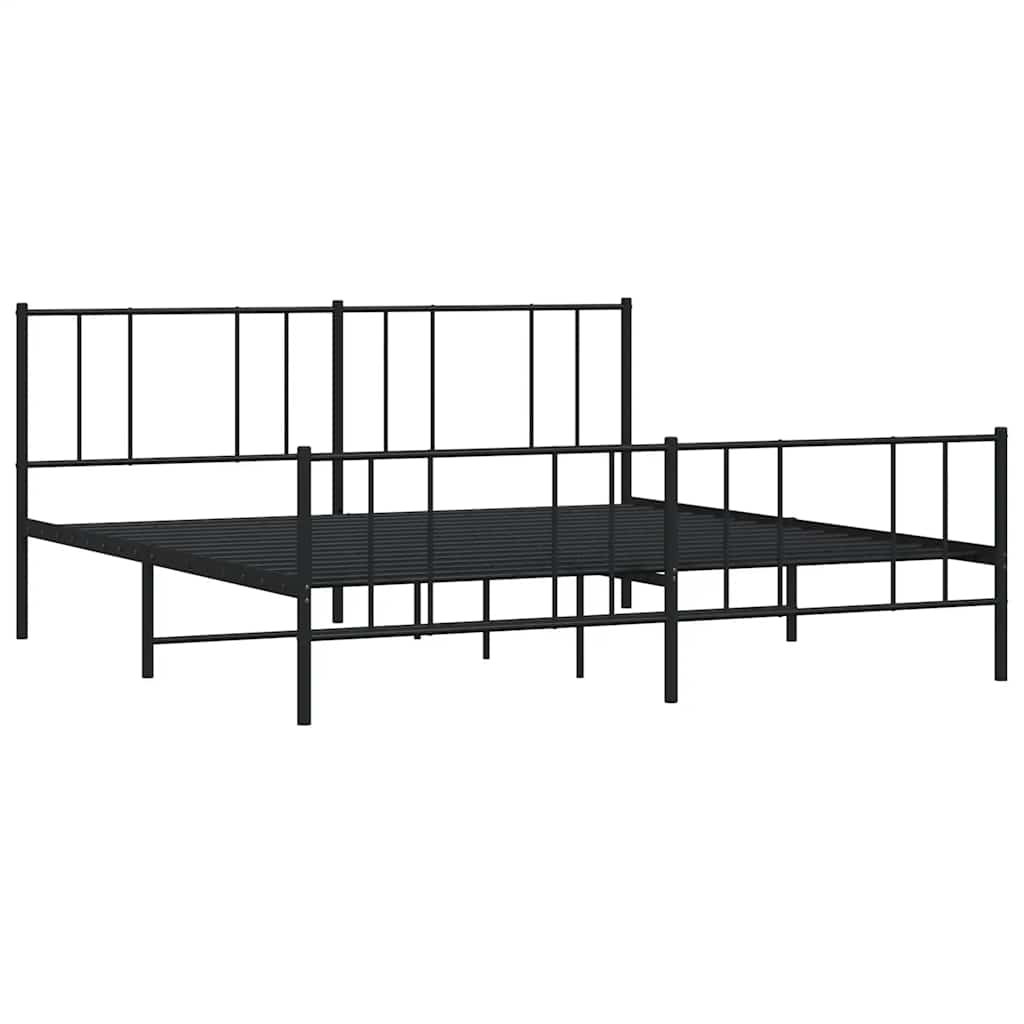 Metal Bed Frame without Mattress with Footboard Black 193x203cm