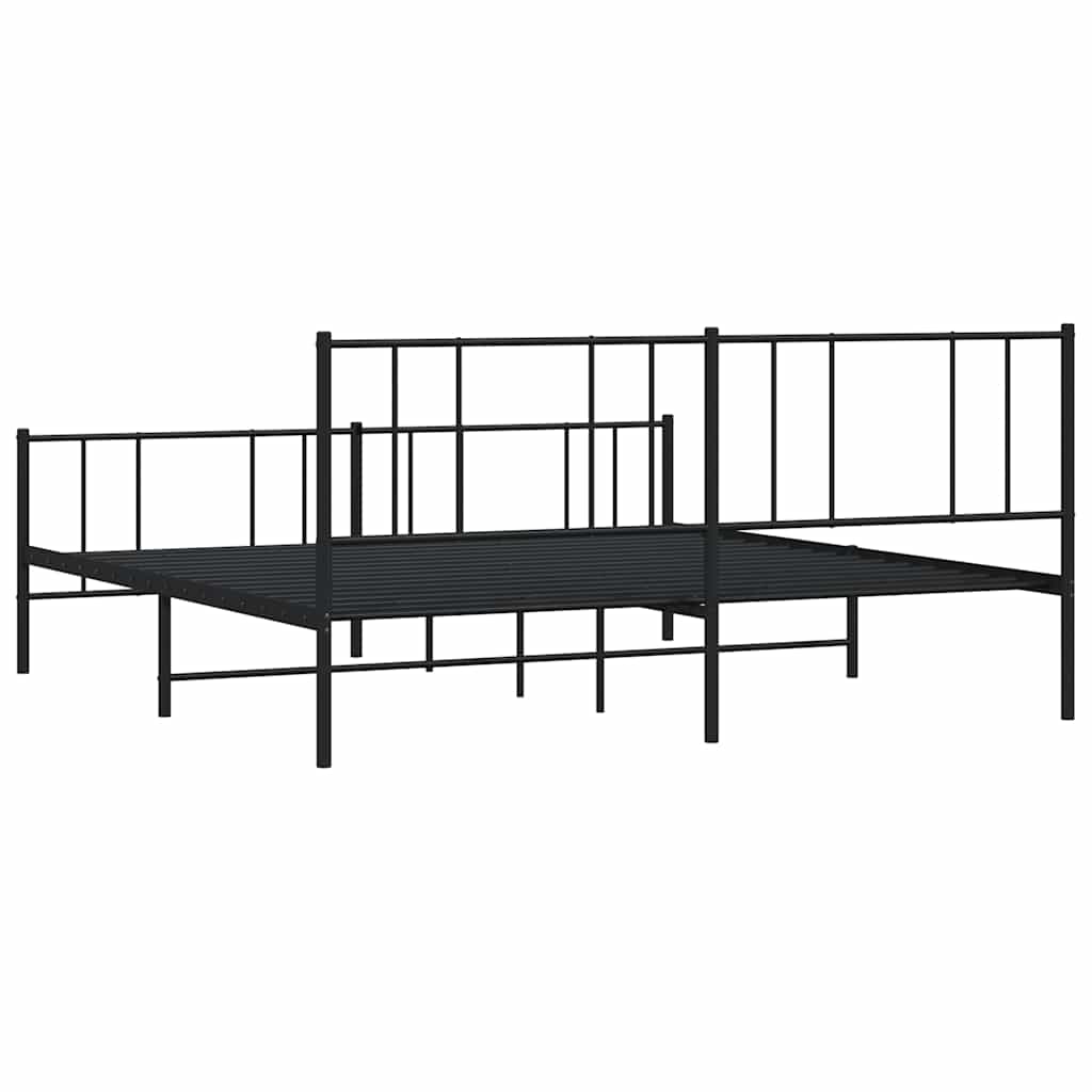 Metal Bed Frame without Mattress with Footboard Black 193x203cm