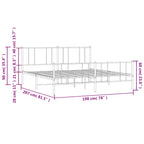 Metal Bed Frame without Mattress with Footboard Black 193x203cm
