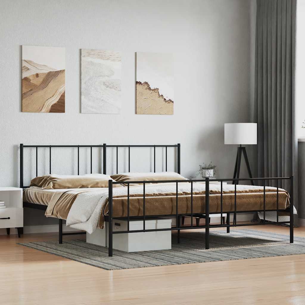 Metal Bed Frame without Mattress with Footboard Black 193x203cm