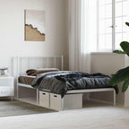 Metal Bed Frame without Mattress with Headboard White 107x203cm