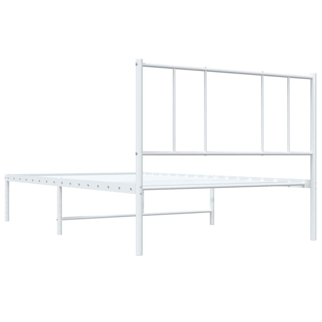 Metal Bed Frame without Mattress with Headboard White 107x203cm