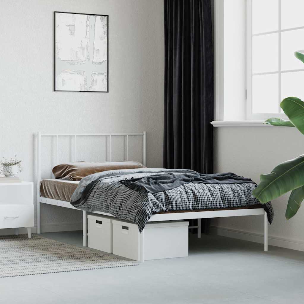 Metal Bed Frame without Mattress with Headboard White 107x203cm