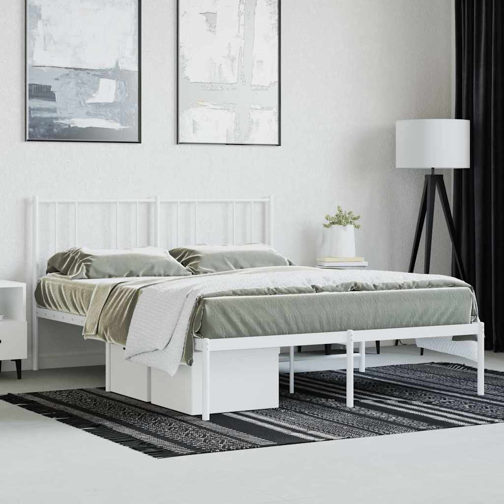 Metal Bed Frame without Mattress with Headboard White 120x200cm