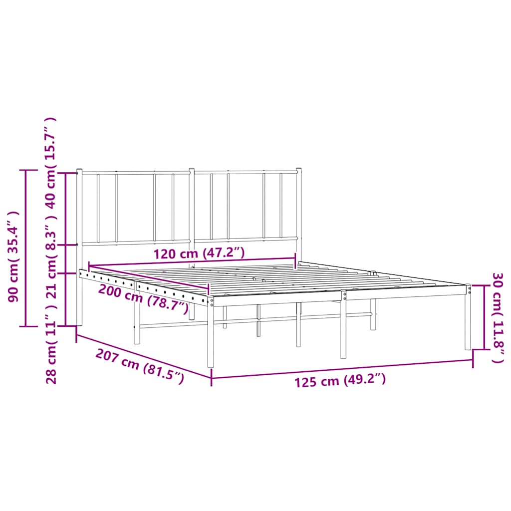 Metal Bed Frame without Mattress with Headboard White 120x200cm