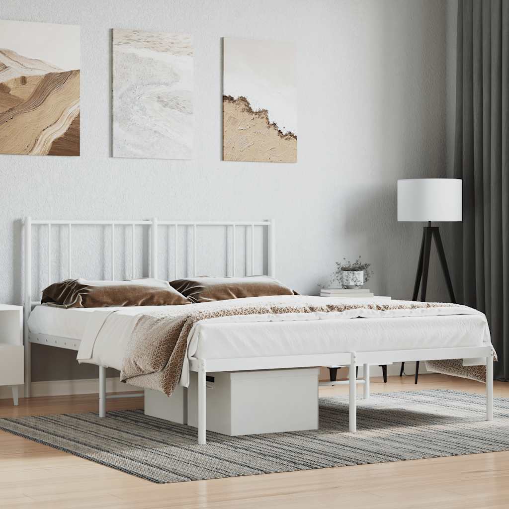 Metal Bed Frame without Mattress with Headboard White 120x200cm