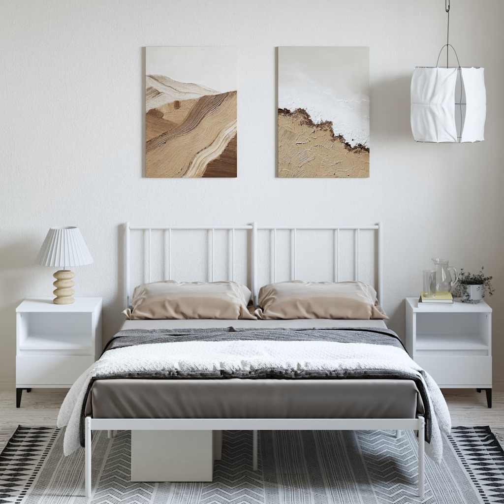 Metal Bed Frame without Mattress with Headboard White 135x190cm
