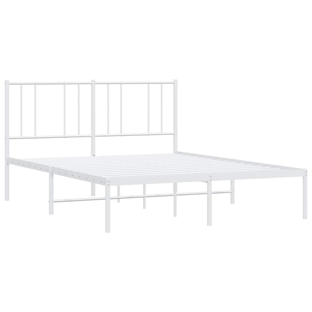 Metal Bed Frame without Mattress with Headboard White 135x190cm