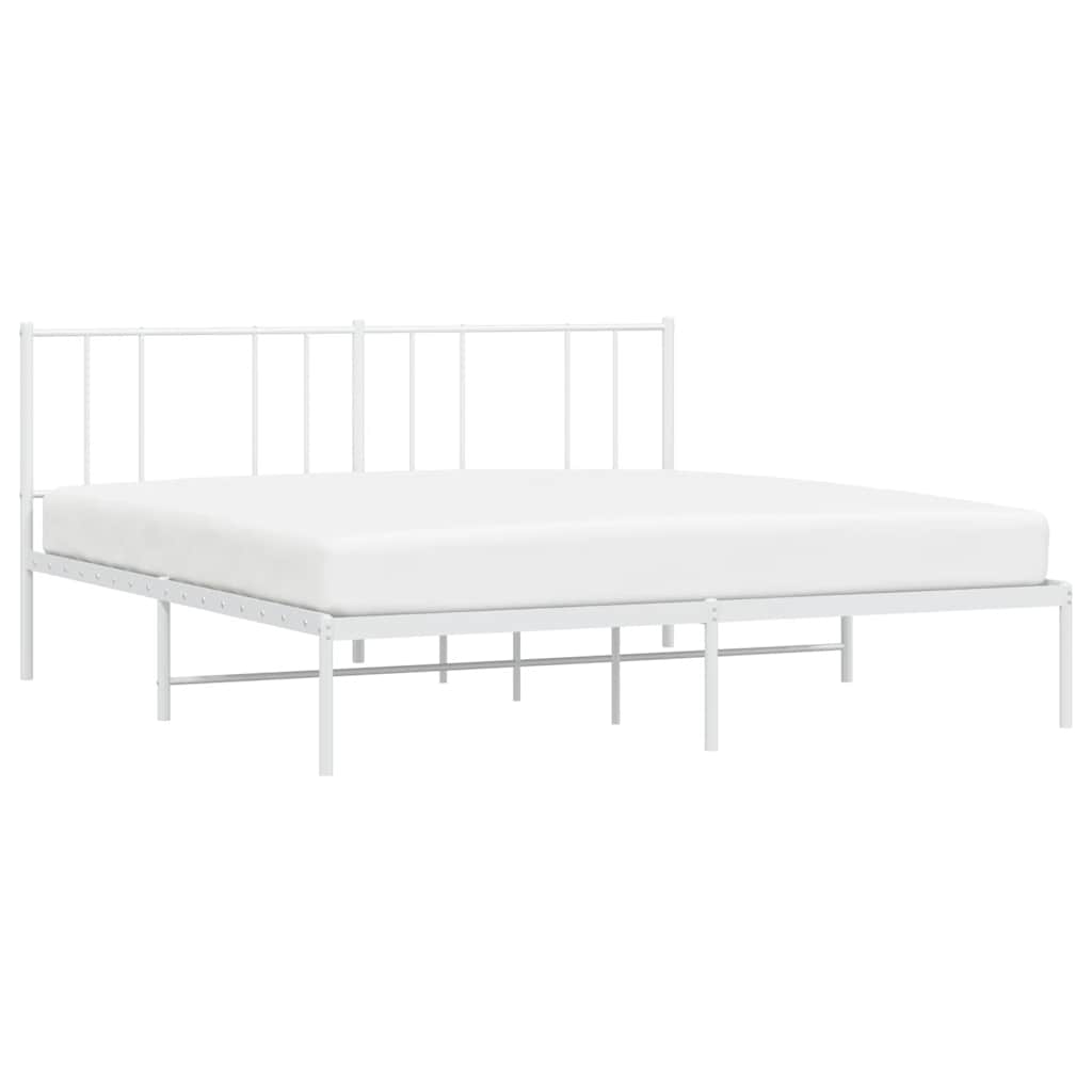 Metal Bed Frame without Mattress with Headboard White 180x200cm