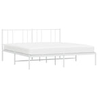 Metal Bed Frame without Mattress with Headboard White 180x200cm