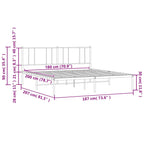 Metal Bed Frame without Mattress with Headboard White 180x200cm