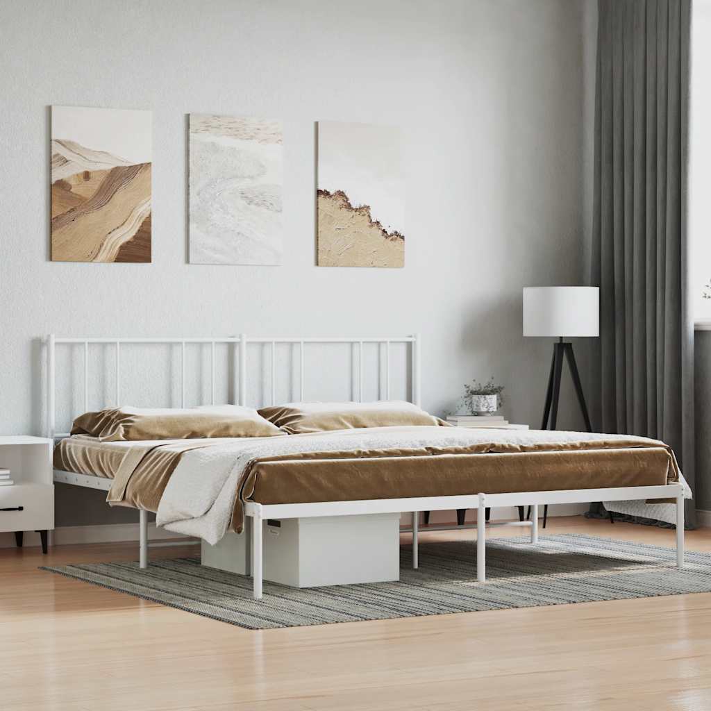 Metal Bed Frame without Mattress with Headboard White 180x200cm