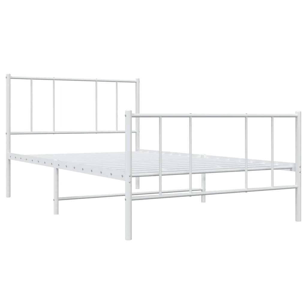 Metal Bed Frame without Mattress with Footboard White 75x190cm