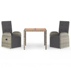 3 Piece Garden Dining Set Grey Poly Rattan&Solid Wood Acacia