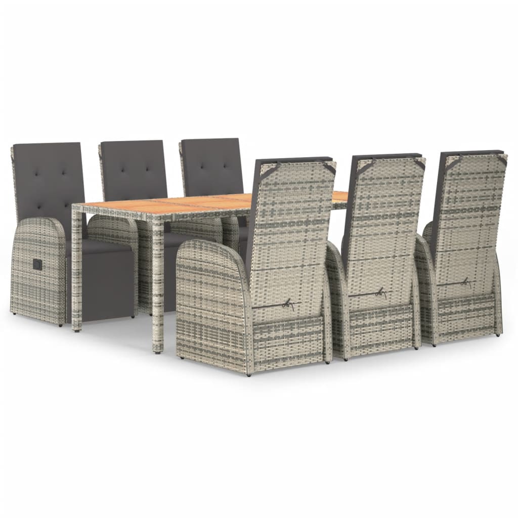 7 Piece Garden Dining Set Grey Poly Rattan&Solid Wood Acacia