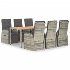7 Piece Garden Dining Set Grey Poly Rattan&Solid Wood Acacia