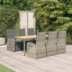 7 Piece Garden Dining Set Grey Poly Rattan&Solid Wood Acacia