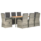 9 Piece Garden Dining Set Grey Poly Rattan&Solid Wood Acacia