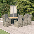 9 Piece Garden Dining Set Grey Poly Rattan&Solid Wood Acacia