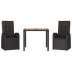 3 Piece Garden Dining Set Black Poly Rattan&Solid Wood Acacia