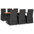 7 Piece Garden Dining Set Black Poly Rattan&Solid Wood Acacia