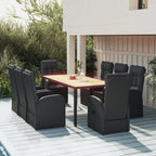 9 Piece Garden Dining Set Black Poly Rattan&Solid Wood Acacia