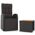 2 Piece Garden Lounge Set Black Poly Rattan&Solid Wood Acacia