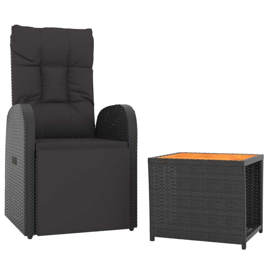 2 Piece Garden Lounge Set Black Poly Rattan&Solid Wood Acacia