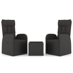 3 Piece Garden Lounge Set Black Poly Rattan&Steel