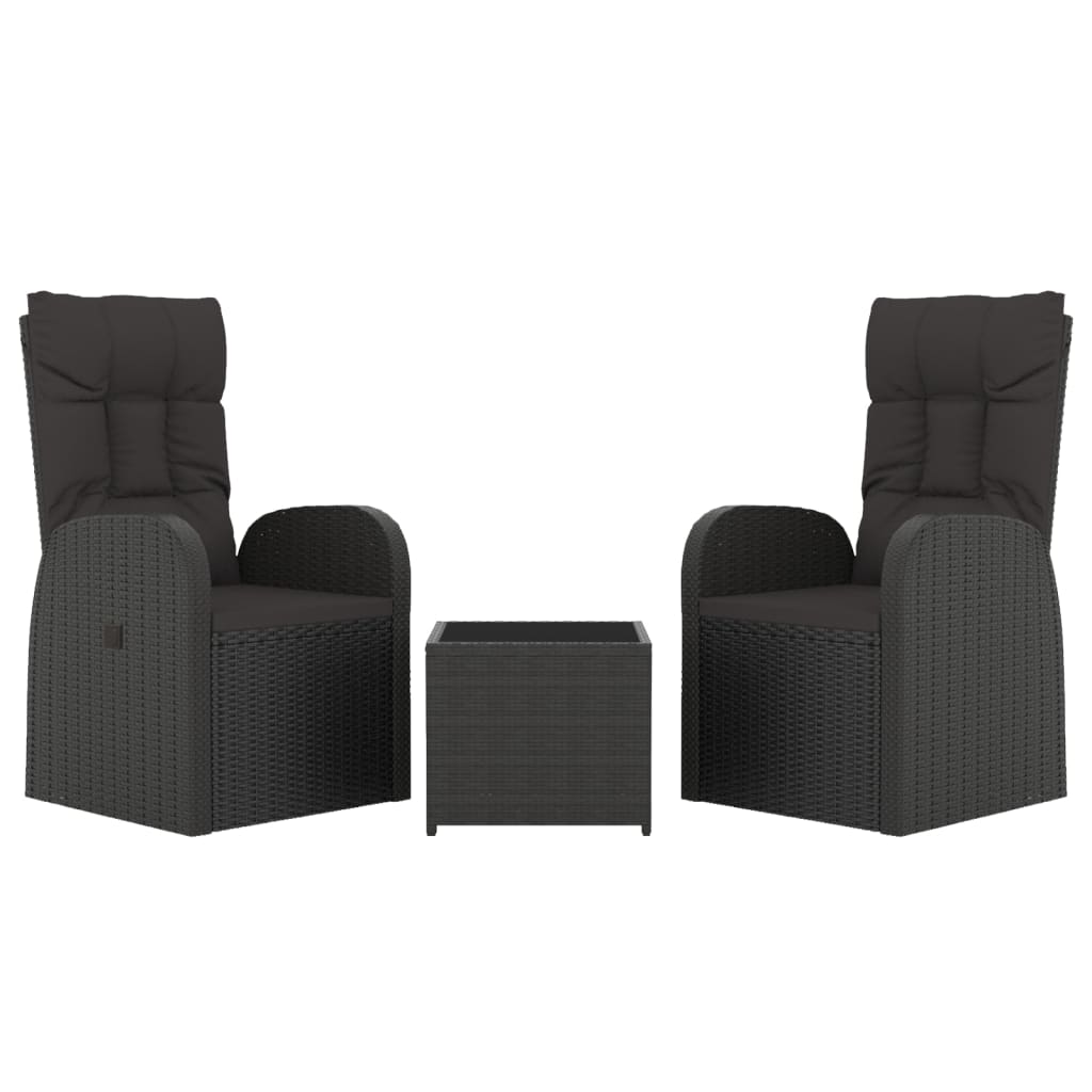 3 Piece Garden Lounge Set Black Poly Rattan&Steel