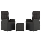3 Piece Garden Lounge Set Black Poly Rattan&Steel