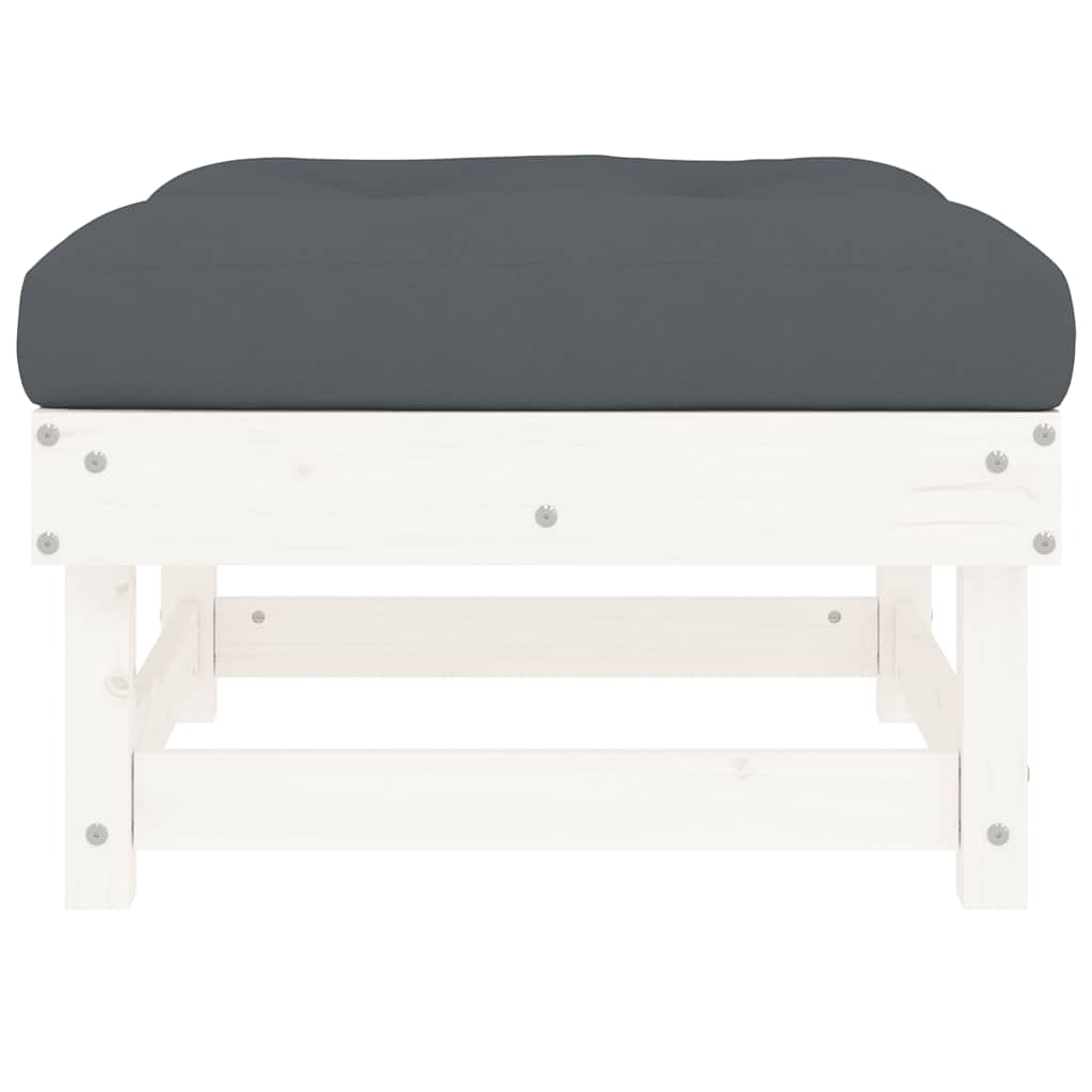 Garden Footstool with Cushion White Solid Wood Pine