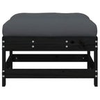 Garden Footstool with Cushion Black Solid Wood Pine