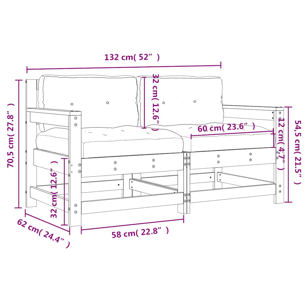 Garden Chairs with Cushions 2 pcs Solid Wood Douglas