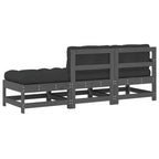 3 Piece Garden Lounge Set with Cushions Grey Solid Wood